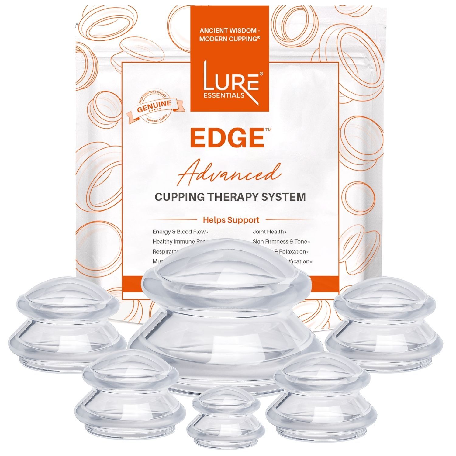LURE Essentials Edge Cupping Therapy Set - Cupping Kit for Massage Therapy  - Silicone Cupping Set - Massage Cups for Cupping Therapy (Set of 4, Green)